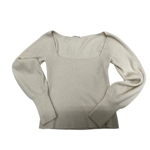 Reformation Cashmere Blend Sweater Womens Medium Cream Good Ribbed Cut Out - Picture 5 of 8